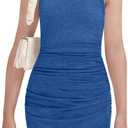 EXARUS Girls Bodycon Short Ruched Pencil Dresses Fitted Sleeveless Tank Crew Neck Casual Mini Dress, 14Y