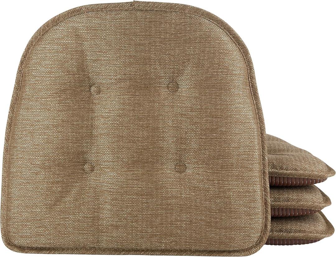 Klear Vu Omega Non-Slip Universal Chair Cushions for Dining Room, Kitchen and Office Use, U-Shaped Skid-Proof Seat Pad, 15x16 Inches, 4 Pack, 32 Gold, 4 Count