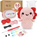 WaldyWop Crochet Kit for Beginners Kids, Wobbles Crochet Animal Kit, Complete Starter Knitting Set w/Step-by-Step Video Tutorials, Easy Yarn (Extra 40%), Hook - DIY Craft Kits, Gifts for Girls Teen (Axolotl)
