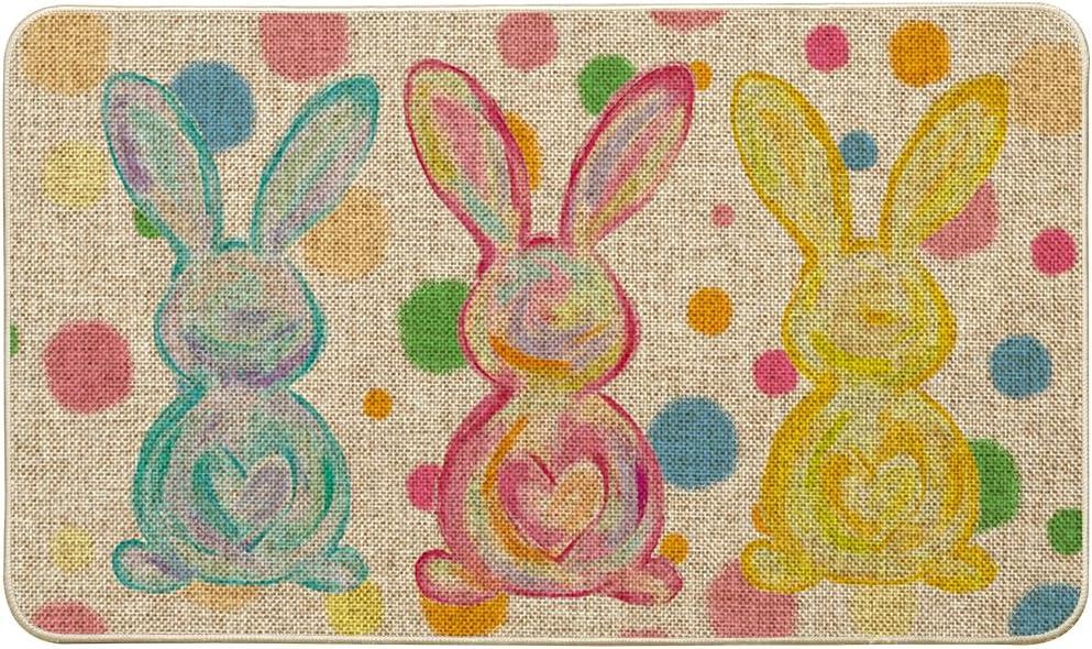 Artoid Mode Rabbit Bunny Love Heart Easter Doormat, Home Decor Low-Profile Switch Rug Door Mat Floor Mat for Indoor Outdoor 17x29 Inch