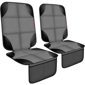 Car Seat Protector 1 Pack Car Seat Cushion Mat Thickest Padding,Waterproof 600D Fabric Car Seat Covers for Non-Slip Backing Mesh Pockets for Baby and Pet (Gray, 2 Pcs)