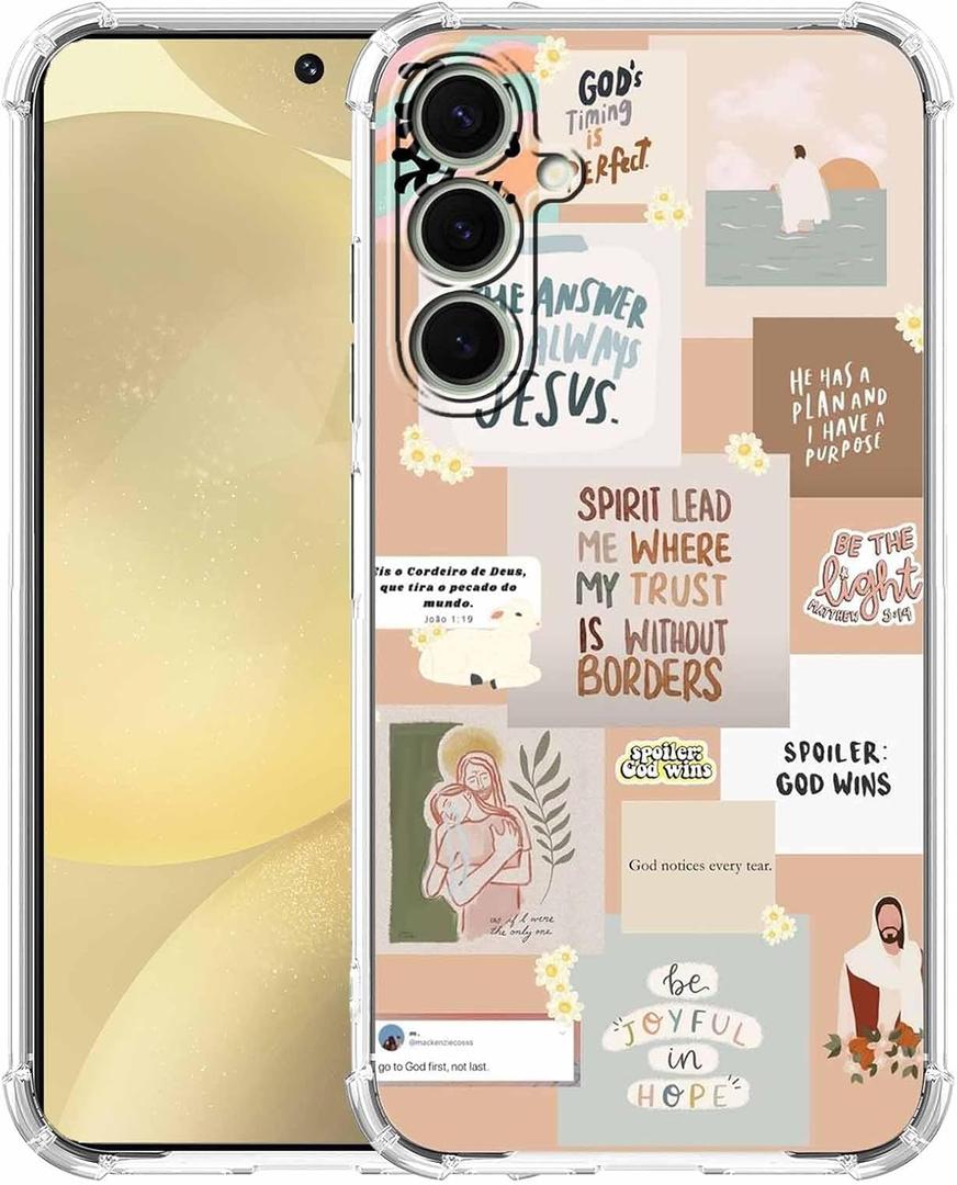 Case for Galaxy S24 with Christian Quotes Design,Jesus God Bible Verse Pattern,Clear Soft TPU Bumper Case,6.2"(Christian,s24)