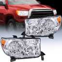 Nilight Headlight Assembly for 2007 2008 2009 2010 2011 2012 2013 Toyota Tundra 2008-2017 Sequoia Headlamps Replacement Chrome Housing Amber Reflector Driver and Passenger Side