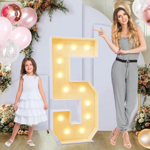 GGPL 4ft Number 5 Light Up Sign, Modern Marquee for Numbers 4 Feet Tall, Polypropylene Material, Tabletop Mount, Perfect for Party Decorations