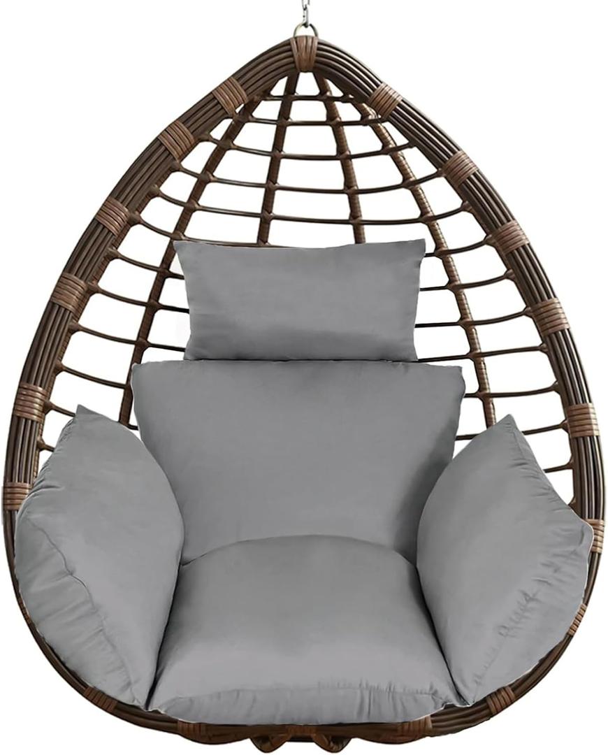 Egg Chair Cushion, Hanging Basket Hammock Seat Cushion, Thick Soft Egg Swing Chair Pad with Headrest for Patio Porch Furniture Outdoor (Grey, 39.37x45.28x4.72in)