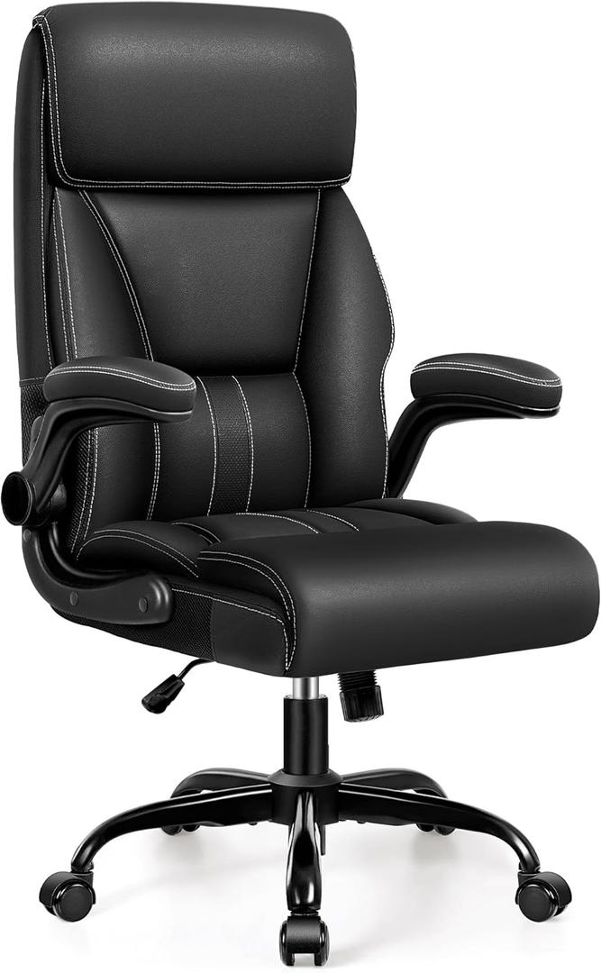 Guessky Executive Office Leather Chair with Footrest, Ergonomic Home Office Desk Computer Rolling Chairs, 90°-135°Reclining High Back Chair with Lumbar Support, Adjustable Tilt Lock (Coffee)
