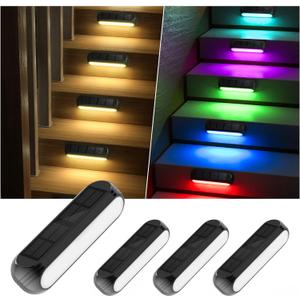 Solar Outdoor Lights for Deck 4 Pack, Upgraded RGB Solar Fence Lights with Color Changing & Warm White Mode, Waterproof LED Solar Powered Light for Yard, Wall, Stairs, Pool and Step Decor (Black)