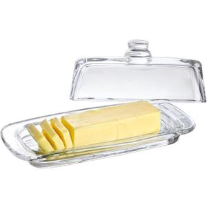 8'' Art Glass Butter Dish with Lid, Classic Covered 2-Piece Butter Container For Countertop, Multi-Purpose Preserving Serving Dessert Tray Bowl, Dishwasher Safe