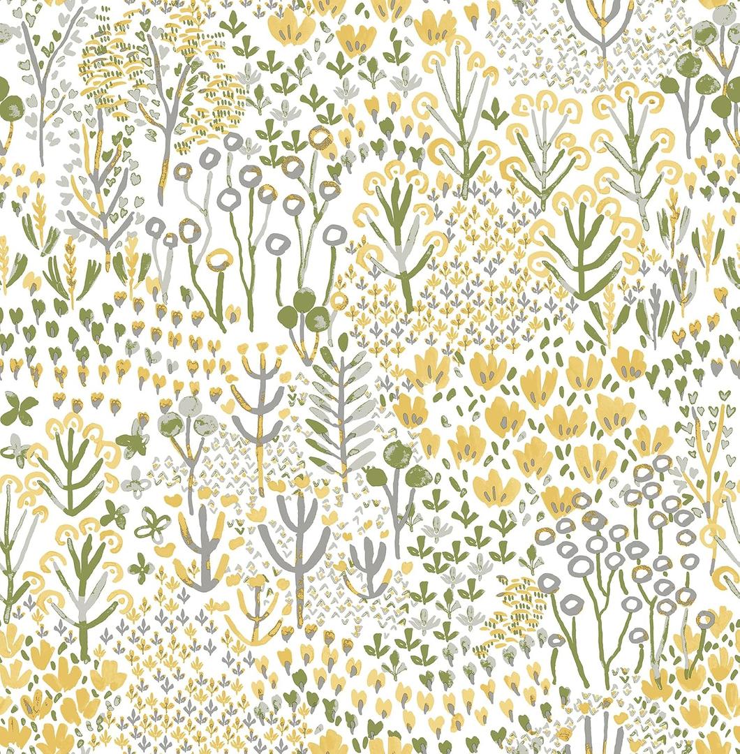 NuWallpaper, Flower Parade Yellow Peel and Stick Wallpaper, Modern, Self-Adhesive, 20.5-in x 18-ft