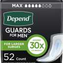 Depend Guards Incontinence Pads for Men, Maximum Absorbency, 52 Count, Packaging May Vary