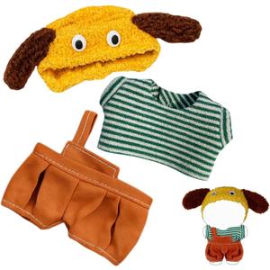 HDJY 17cm Doll Clothes Suitable for 15-17cm Dolls Accessories, 6.7" Doll Clothes, Includes Yellow Dog Hat, Green Striped Top, Orange Pants
