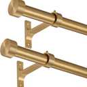 2-Pack Curtain Rod for Windows 48-84",Adjustable Window Curtain Rods with Premium Aluminum End Cap Finials and Full Surround Brackets,7/8"(0.073Feet) Diameter,Warm Gold Drapery Rods for Curtains