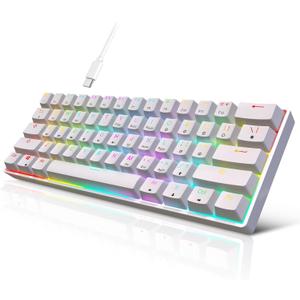 60% Mechanical Gaming Keyboard - 61 Keys Red Switch Quiet Office Computer Keyboard - Multi Color RGB Rainbow Led Backlit - Programmable for PC/Windows/Mac/Gamer - USB Wired - White