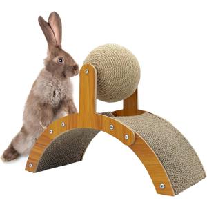 Fhiny Rabbit Scratch Toy, Natural Sisal Rabbit Scratching Ball with Cardboard Pad 2-in-1 Bunny Claw Scratcher Interactive Toys Nail Scratching Post for Indoor Pets Kittens Ferrets Small Animals