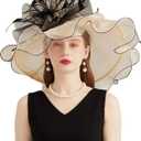 Women's Kentucky Derby Church Dress Hat Wide Brim Leaf Flower Bridal Shower Hat (03-apricot)
