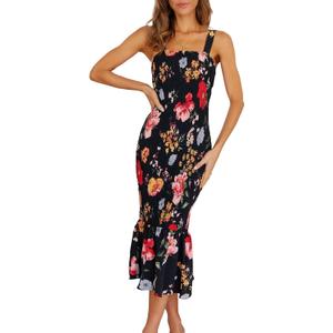 PRETTYGARDEN Women's Summer Floral Midi Tank Dress Sleeveless Strappy Ruffle Hem Smocked Bodycon Dresses,  small