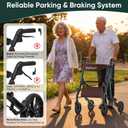 Zero Wobble Rollator Walker with Seat for Seniors, 350lb Capacity, 18" Extra Wide Seat, 8" Wheels & Dual Brake, One-Hand Folds to 9.6", 7-Level Handle Adjustable, Cup Holder & Cane Clip
