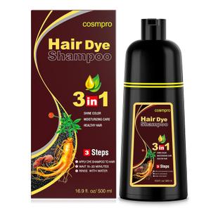 cosmpro Dark Brown Hair Dye Shampoo 3 in 1 for Gray Coverage for Women Instant Natural Hair Color Shampoo Semi Permanent 500ML - Champu Para Canas Mujer Exp: 07-03-28