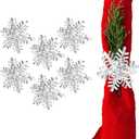 Christmas Silver Napkin Rings Set of 6, Metal Winter Snowflake Napkin Holders Wedding Dinner Home Table Decors Winter Decorations Christmas Decors