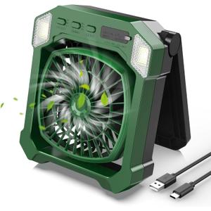 Camping Fan Battery Powered & Solar Powered, Portable Solar Fan 10000mAh Rechargeable Outdoor Fans with Light, Quiet Cordless Fans for Tent, RV, Emergency, Hiking, Power Outage, Desk, Survival Kit