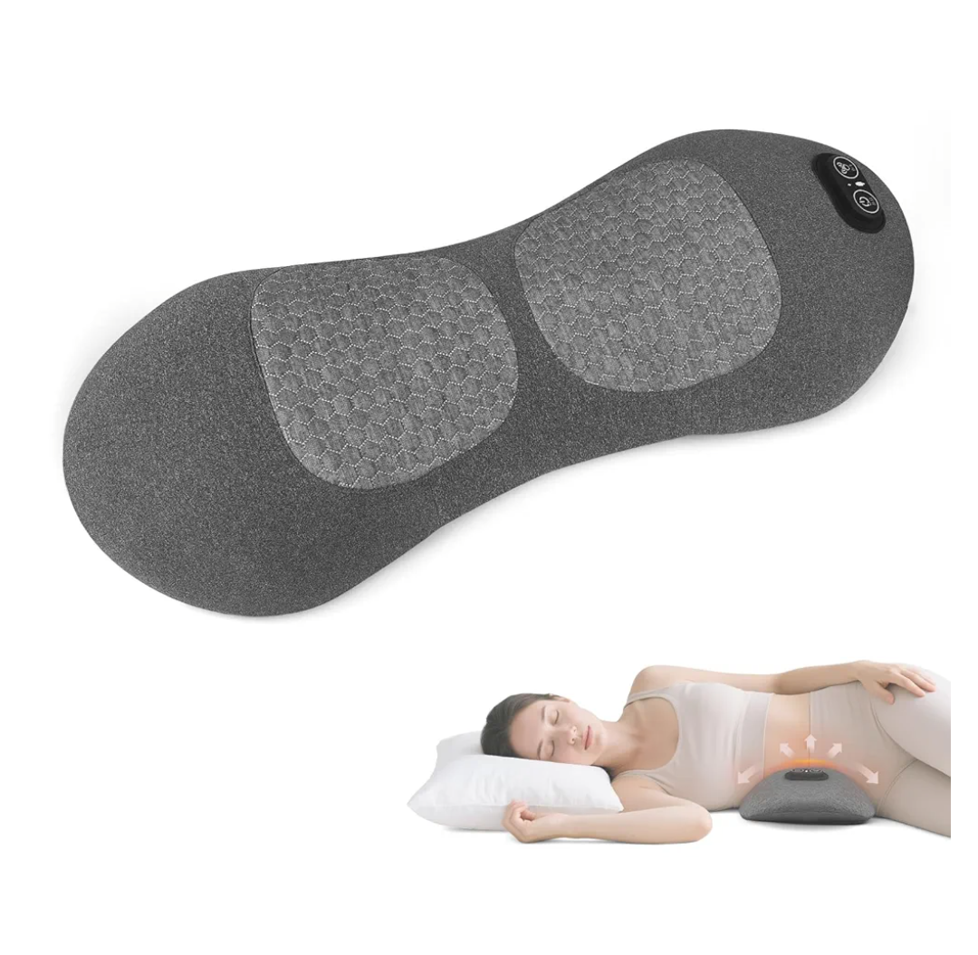 3 in 1 Electric Lumbar Support Pillow with Heat, Vibration, Traction - Adjustable Smooth Spine Back Massager for Lower Back Pain Relief, Sciatica, Deep Tissue Relaxation, Portable for Bed, Chair