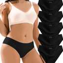 Jaywan Women's Seamless Bikini Cheeky Panties 5 Pack No Show Underwear, Breathable Stretchy Fabric Multi-Color for Everyday (Black, XXL)