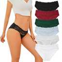 SELECT YOU Cotton Bikini Underwear for Women Cute Cheeky Bikini Panties Sexy Lace Soft Breathable Briefs 6 Pack S-XL (US, Alpha, Large, Regular, Regular, A-Color)