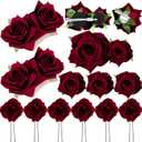 Waydress 12 Pieces Rose Flower Hair Clip Rose Brooch Floral Clips Mexican Flower Hair Pins Accessories for Women Mother's Day Gifts Flamenco Dancer Bridal Wedding Party Supplies (Burgundy, Red)