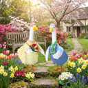 Geyoga 2 Set Spring Goose Outfit Gardener Lawn Porch Goose Clothes Easter Couple Clothing 23 High Garden Costume for Spring Easter Patio Yard Outdoor Decoration (Blue and Pink)