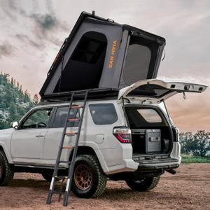 Sanhima Rooftop Tent Hard Shell - Hotham Overland Aluminium Roof Top Tent w/Larger Space, LED Strip Light & Skyview Window, 2 Thick Mattress, for Car SUV Truck Camping, 2-3 People Tent (Gray)