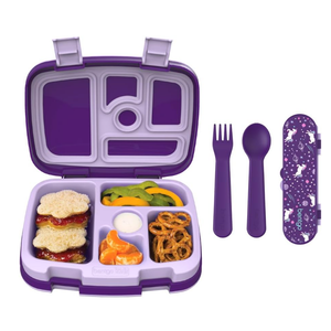 Bentgo® Kids Prints 5-Compartment Bento-Style Kids Lunch Box Set with Reusable Plastic Utensils (Unicorn) 