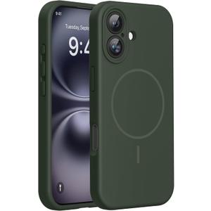 Miracase Compatible with iPhone 16 Case, [Soft Anti-Scratch Microfiber Lining], Compatible with MagSafe, Liquid Silicone Case Shockproof Drop Protection Phone Case for 16,Dark Green