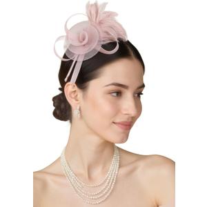 BABEYOND Fascinators Hats for Women - Tea Party Hats Kentucky Elegant Tulle Mesh Feather Bridal Wedding Headband Hair Clip (Pink)