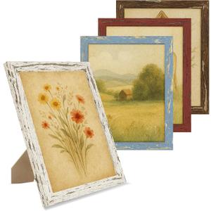 puthiac 8x10 Rustic Picture Frames, Farmhouse Distressed Wood Frame, Vintage Gallery Wall Photo Collage, Shatterproof Acrylic, Wall & Tabletop, Vertical/Horizontal, Vintage Art Prints, Set of 4