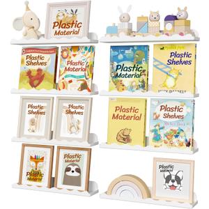 Lifewit Plastic Nursery Floating Book Shelves 8 Pack, 15"x3.4" White Clouds Plastic Wall Shelf for Bedroom Kids, Hanging Bookshelf Racks for Baby Toddler Children Room Decor