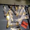 Serving Utensils, 15 Pcs Stainless Steel Large Flatware Serving Tools Kit, Included Spoons, Forks, Tongs, Slotted Spoon, Ladle, Cake Server for Kitchen Catering Banquet Wedding Buffet Party, Gold