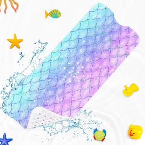 Culudea Pink Blue Mermaid Bathtub Shower Mat Fish Underwater Sea Non-Slip Tub Extra Long Bath Floor 40X16 Inch Machine Washable for Bathroom Tub Bath Mat for Toddler and Baby