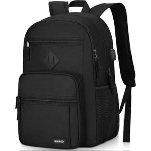 Black Backpack for Men and Women, Backpack for School Teens Boys and Girls, Lightweight Casual High School Bookbag, Daily-use Travel Laptop Backpack with USB Charging Port Fits 15.6 Inch Notebook (15.6 Inches | 18 inches (height) x 12 inches (width) x 8 inches (depth))