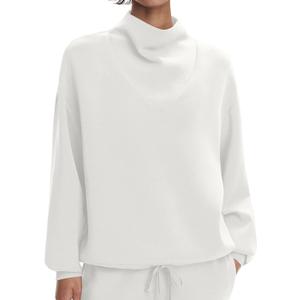 Amoretu Womens Mock Cowl Neck Sweatshirt Lightweight Loose Fit Drop Shoulder Pullover Tops (White, M)