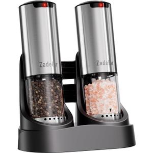 Electric Rechargeable Salt and Pepper Grinder Set,Automatic Pepper Mill Grinder with USB C Charging Dock,Upgraded 95ml Large Capacity,Adjustable Coarseness,LED Light,Stainless Steel