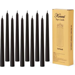 KONNI 0.8710 Inch Black Taper Candles, Unscented and Smokeless Tall Candlesticks, 10 Pack Halloween Taper Candles with Cotton Wicks, Long Burning, Ideal for Weddings, Dinner Parties, and Home Dcor