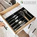 KitchenEdge Silverware Organizer - Cutlery, Flatware, and Utensil Holder for Kitchen Drawers, Fixed 10.5 Width, 7 Storage Compartments, Non-Slip Feet, Rounded Corners, 100% Bamboo, Black Finish