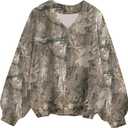 Women Y2K Camo Sweatshirt V Neck Fleece Maple Leaf Print Long Sleeve Drop Shoulder Oversized Pullover Top Fall Outfit (Small, Khaki Green)