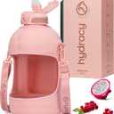 Hydracy Water Bottle with Time Marker -Large BPA Free Water Bottle & No Sweat Sleeve -Leak Proof Gym Bottle with Fruit Infuser Strainer & Times to Drink -Ideal for Fitness Sports & Outdoors (Rose Gold)