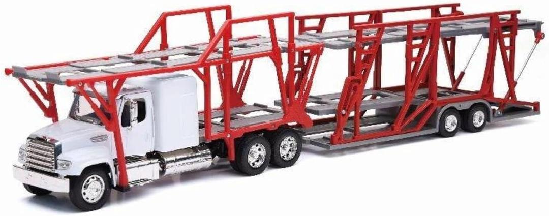 New-Ray Freightliner 114SD Auto Transporter White and Red Long Haul Trucker Series 1/32 Diecast Model 10983, 23 x 3.5 x 5.25 inches