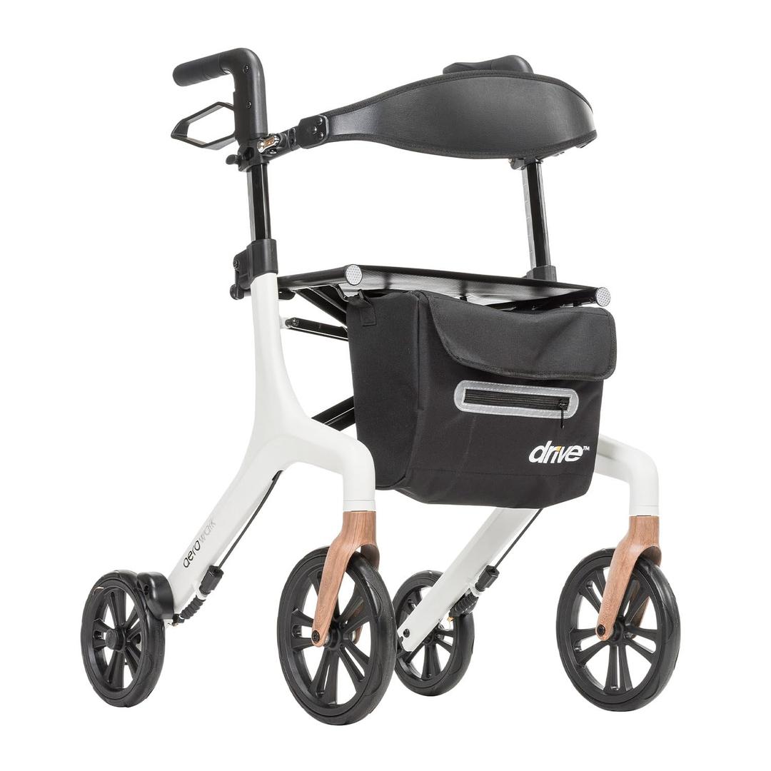 Drive Medical AeroWalk Ultra-Lite Rollator with Seat, Lightweight Adult Walkers with 4 Wheels, Folding Rolling Walker for Women, Men and Seniors, 15.2 Pounds, 23 Inch Seat Height, White