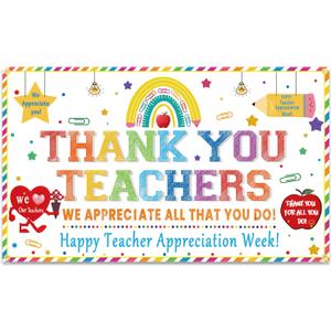 Colorful Thank You Teachers Backdrop Banner 73 x 43 Inch Happy Teachers Appreciation Week Party Background Banner Thank You Teachers Party Decorations Teachers Day Party Supplies
