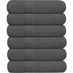 Pack of 6 Bath Towels 27 x 54 Inches, 100% Cotton, Larger & Lighter Weight, Quicker to Dry, Super Soft and Absorbent, Perfect for Bathroom (Grey, Pack of 6 (27''x54''))