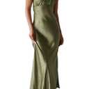 Satin Spaghetti Strap Backless Ruched Twist Cocktail Dresses for Women Silk Open Back Cut Out Midi Dress Wedding Guest, Size Medium