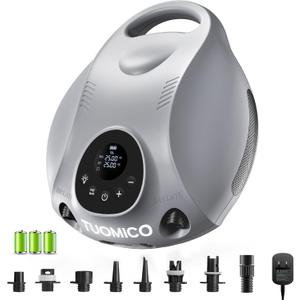 Tuomico Truely Portable Paddle Board Pump 25 PSI High Pressure Sup Air Pump,4 Minutes Fast Inflation, 74WH Rechargeable Battery Powered Electric Air Pump for Inflatable Kayak Boat Float Tent